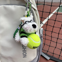 Pull de tennis Westie en peluche - Ensemble cadeau assorti pour couple, adorable poupée de chien sur le thème du sport avec raquette et porte-clés de tennis