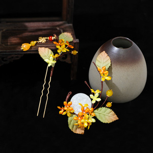 Conception originale, patrimoine culturel immatériel, épingle à cheveux classique artisanale en or enroulée de fils, motif osmanthus, pour Hanfu et cheongsam - Product Image 1