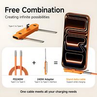 Cable de Datos de Carga Rápida PD Tipo-C de 240W con Soporte Extraíble para Teléfono, Material de Nailon, Compatible con Computadoras