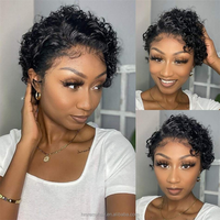 Cheveux humains Remy vierges bruts brésiliens pour Pixie Cut Curl Wavy 13x4 Full for Lace Frontal Wig 6 pouces