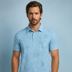 เสื้อโปโลผู้ชายแฟชั่นลายดอกไม้สุดหรูฤดูร้อนเสื้อกอล์ฟโปโลแขนสั้นแบบระบายอากาศแห้งพอดี - Product Image 1