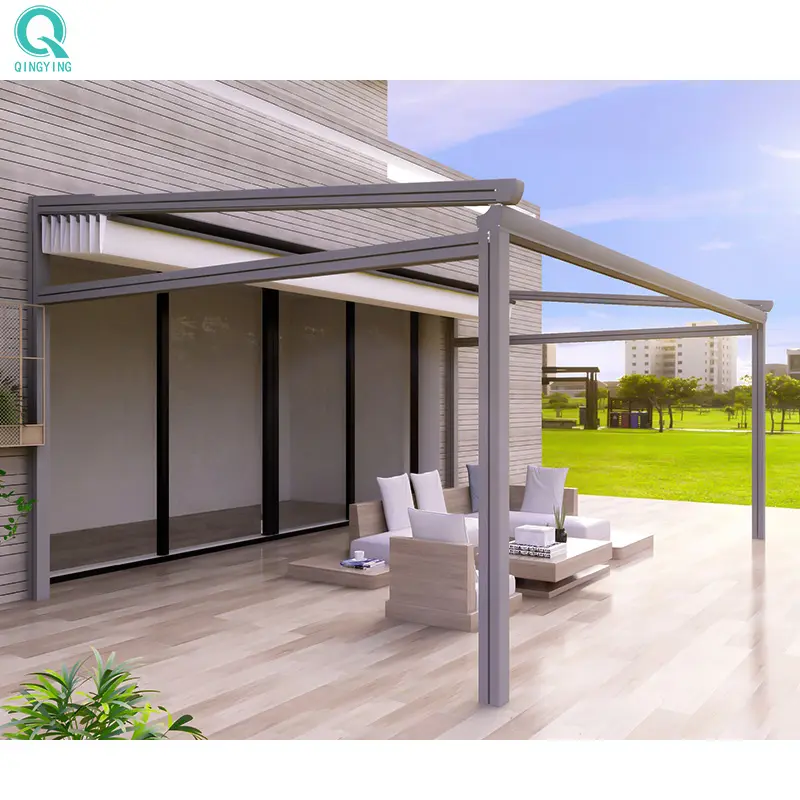 Bể bơi mái che pergola Kit hệ thống tán trượt sân vườn ngoài trời không thấm nước cơ giới điện có thể thu vào mái