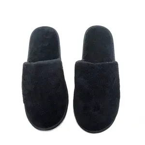 Customized Logo Material Disposable Black Coral Fleece Guests Hotel Slippers for Men Women