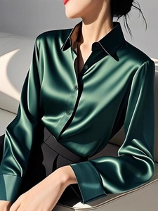 <span class=keywords><strong>Camisa</strong></span> Elegante de Manga Larga para <span class=keywords><strong>Mujer</strong></span>, Estilo Occidental, <span class=keywords><strong>Color</strong></span> Verde Oscuro, con Botones, de Satén de Poliéster de Alta Gama, Nueva Colección Primavera 2026 - Product Image 1