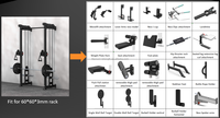Entrenador funcional compacto para el hogar montado en la pared con Lat/Row, estante de sentadillas de doble polea con máquina de cable para ejercicio