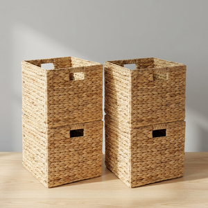Square Woven Straw Storage <b>Baskets</b> 4-Pack Handmade Rustic Organizer for Living Room Neatening and Multipurpose Use - Product Image 3