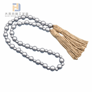 Guirnalda de cuentas de <span class=keywords><strong>madera</strong></span> lisa de Color plateado recubierto con borlas artesanías para decoraciones navideñas decoración del hogar adornos colgantes de pared - Product Image 2