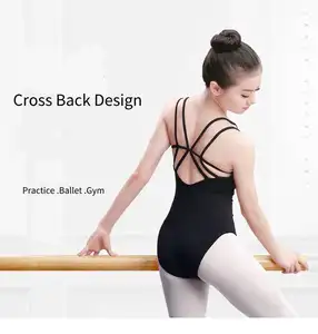 Fabrika doğrudan satış RMWomen siyah eğitim Dancewear bale kostümleri jimnastik mayoları pedleri ile dans Leotard çapraz geri