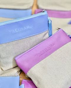 Sac cosmétique en coton et lin PU de haute qualité pour femmes, logo en relief, petit sac de rangement de voyage, logo personnalisé, pochette zippée pour femmes - Product Image 2