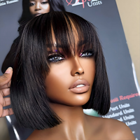 Perruque Bob Luxueuse à Franges Droites Épaisses, en Cheveux Humains Naturels, Soyeux et Doux, avec Dentelle Frontale, Densité Complète, Tendance et Réaliste