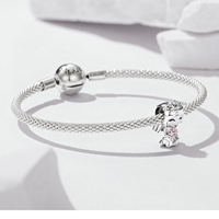 Breloque de mariée en dessin animé plaqué argent avec cristaux roses, bijoux de mariage pour femmes, pendentif mignon en alliage