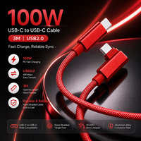 Câble USB C vers C de 3 m, transfert de données USB 2.0, charge rapide 100 W 3 A, câble de charge en nylon tressé rouge, fournisseur OEM ODM, usine
