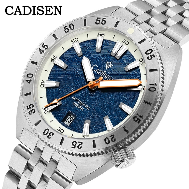 CADISEN Mens Automatic Watch Japan MIYOTA 8215 Movt Sapphire Glass 100M Waterproof Luminous Meteorite Dial Mechanical Wristwatch