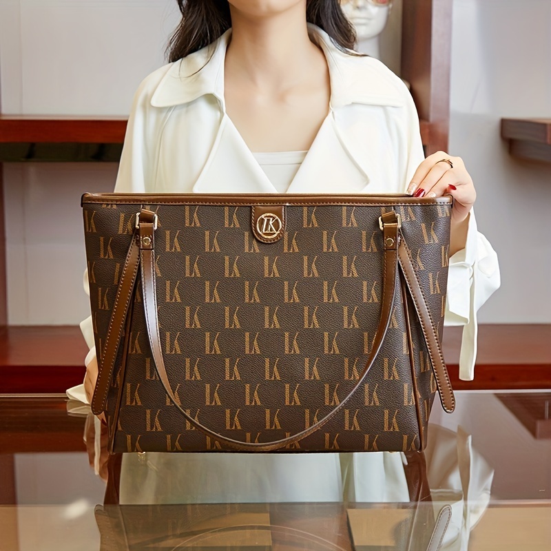 Vintage Geometric Print 2pcs Set Luxury Large Capacity Women's Shoulder Bag Classic Handbag & Satchel Purse With Zipper Closure