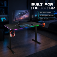 Bureau de jeu en bois AOR avec éclairage RGB, porte-gobelet et support casque, modèle SF-A1, vente en gros usine