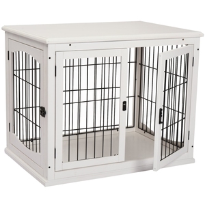 Chilochilo Dog Crate Furniture Small Dog Cage Wooden Dog House End Table with Two Opening Sides Lockable Door Puppy Kennel Indoo