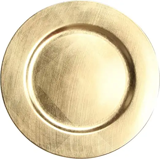 Plaques de chargeur en plastique en feuille d'or ronde de nouveau Design pour la vaisselle d'événements de fête de mariage