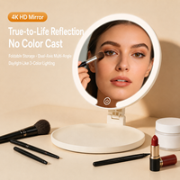 Miroir de maquillage LED portable et pliable avec capteur tactile, miroir de courtoisie rechargeable à une face pour les voyages et l'utilisation sur le bureau
