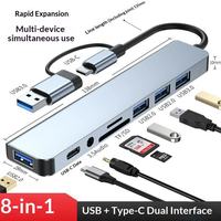 Base de Expansión USB 3.0 Tipo-C de Aleación de Aluminio, Divisor Multi-Interfaz de 8 Puertos, Hub USB para Portátil, Tablet, Teléfono, Computadora de Escritorio