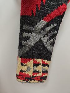 "Vibrant Southwestern-Inspired <b>Men's</b> <b>Knit</b> <b>Cardigan</b> with Bold Geometric Patterns, Fringed Edges, and Cozy Hooded Design." - Product Image 6