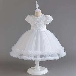 Children's Princess Dress Sky Blue Tulle A-Line O-Neck Flower Girl Dress With 3D Rose Mesh Tutu Skirt - Product Image 3
