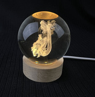 MH-SJ099 3D Laser LED boule de cristal lumineuse bois led lumière base cristal laser Dragon chinois