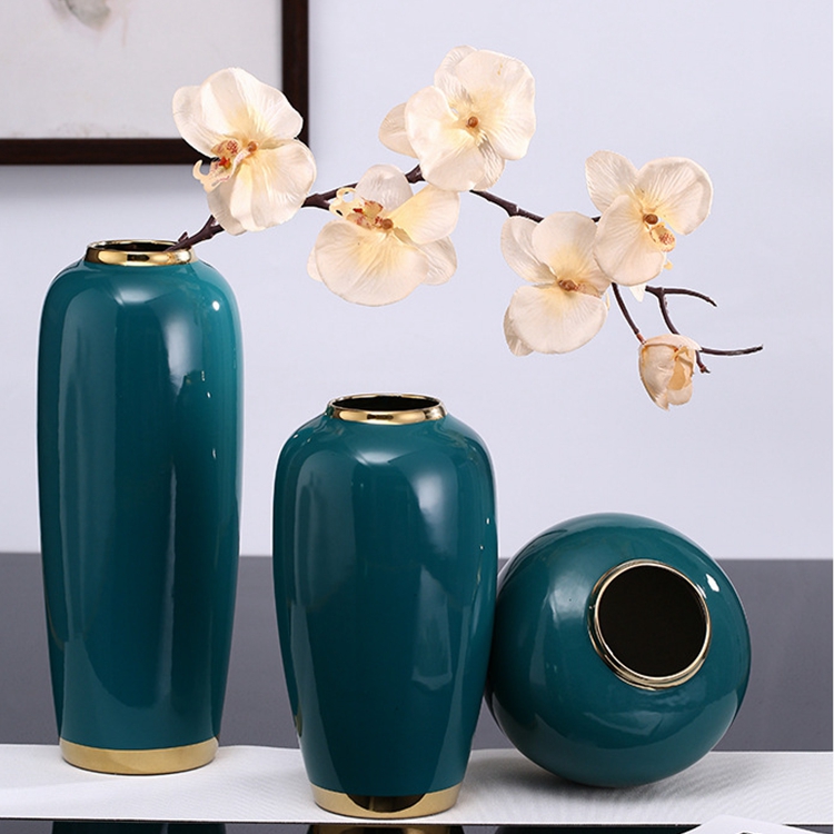 Nordic  living room tabletop interior flower arranging handicraft decoration  dark green three piece ceramic vase