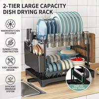Séchoir à vaisselle pliable à 2 niveaux en acier au carbone Égouttoir multifonctionnel peu encombrant pour la cuisine à domicile Supports de rangement