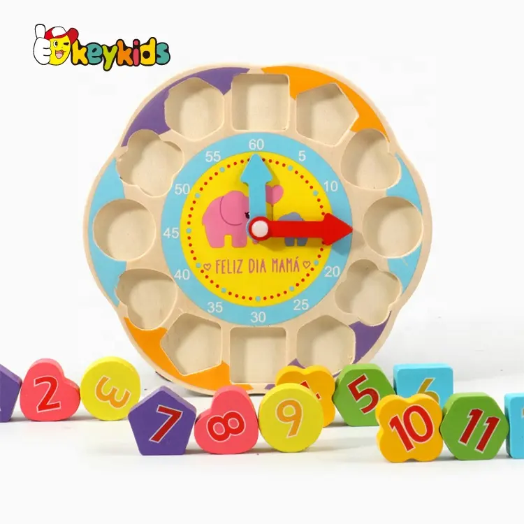 Customize educational matching wooden number puzzle clock toy for toddlers W14K064