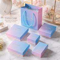 Vente en gros de boîtes à bijoux écologiques à dégradé de couleurs, fabrication sur mesure avec logo, boîte cadeau de luxe à dégradé de couleurs avec sac pour mariage