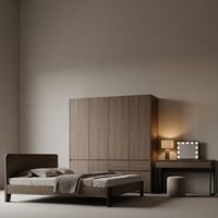 Ensemble de meubles de chambre à coucher modernes personnalisés comprenant une armoire, une coiffeuse, un miroir, un meuble de rangement et une table de chevet pour hôtel