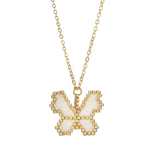 Cute Beauty Butterfly Pendant Necklaces for Women Girl Gift for Mother Daughter Gold Color Beads Chain Chokers for Sister Friend