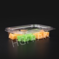 Boîte d'emballage rectangulaire jetable en PET/RPET transparente à 4 compartiments de 35 oz avec couvercle pour salade de fruits