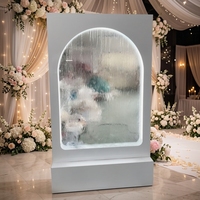 Fontaine murale rectangulaire personnalisée en métal avec cascade et éclairage LED, prise UE/UK, pour décoration de mariage et intérieur