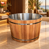 Baignoire Spa Ronde en Bois de Cèdre Rouge pour Thérapie à Domicile avec Doublure en Acier Inoxydable 304 – Soulage les Douleurs Musculaires et le Stress