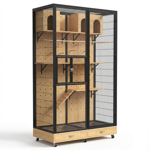 Handgemaakte milieuvriendelijke houten glazen vogelvolière, middelgrote papegaaienkooi met printdesign, modieus huisdiermeubilair - Product Image 3