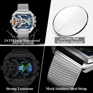 Reloj POEDAGAR de Lujo para Hombre, con Fecha, Semana, Luminoso, LED, Correa de Malla de Acero, Doble Hora, Reloj de Cuarzo de Moda para Hombre - Product Image 5