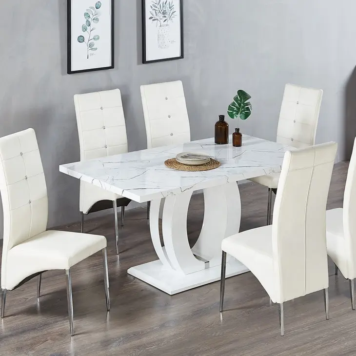 Europese Mdf Uitbreiding Dinning Kamer Meubilair Uitschuifbaar 6/8 Stoel Moderne Sterke Eettafel En Stoelen Set