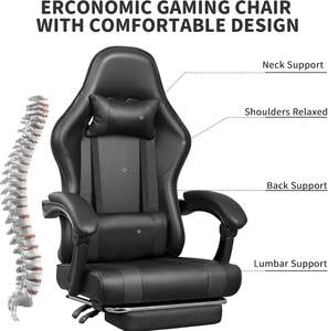 Meilleure vente en gros Fauteuil inclinable en cuir Chaise de <span class=keywords><strong>gamer</strong></span> de massage blanche et noire Chaise de gaming en pvc entièrement roulante pour ordinateur avec repose-pieds - Product Image 5