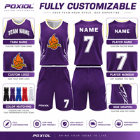 Maillot de basketball personnalisé violet à col en V avec motif flamme, entièrement sublimé, équipement sportif personnalisé pour ligue locale USA