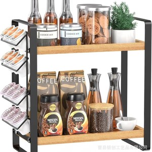 Solid Wood Coffee Bar <b>Storage</b> <b>Rack</b> Two Tier <b>Kitchen</b> Spice Organizer Iron Wood Combination Tea Bag Holder Desktop <b>Storage</b> - Product Image 5