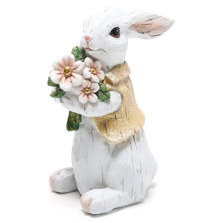 เรซินกระต่ายอีสเตอร์กระต่าย,ของตกแต่งฤดูใบไม้ผลิตกแต่งบ้านกระต่ายหุ่นอีสเตอร์ Polyresin Bunny