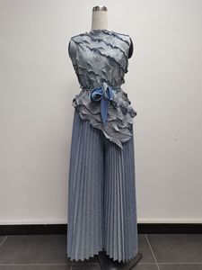 GX9029 moda 2025 primavera Sexy Street Wear donna Boutique senza maniche <span class=keywords><strong>top</strong></span> irregolari e pantaloni a pieghe a gamba larga Set 2 pezzi - Product Image 4