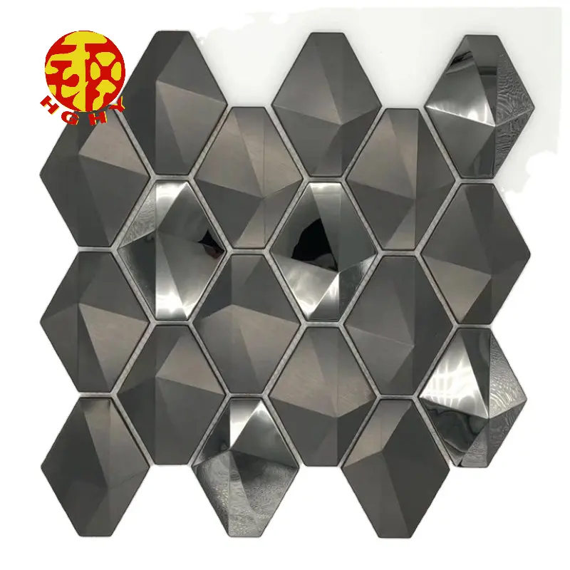 art perforated stainless steel diamond mosaic tiles luxury 3d metal home decor wall art panel