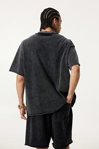 Camiseta de hombre oversize de punto de felpa francesa lavada, con efecto desgastado, borde sin rematar, lisa, con grabado personalizado, superventas - Product Image 3