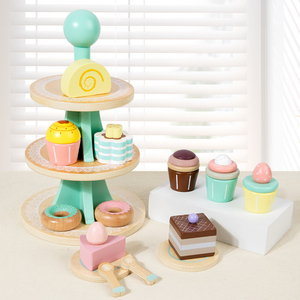 Support à dessert en bois multifonctionnel pour enfants Jeu <span class=keywords><strong>de</strong></span> simulation pour la scène du thé <span class=keywords><strong>de</strong></span> l'après-midi <span class=keywords><strong>Cuisine</strong></span> <span class=keywords><strong>Cuisine</strong></span> Set d'aliments et <span class=keywords><strong>de</strong></span> jouets Excellente idée cadeau - Product Image 3