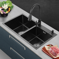 Évier de cuisine double en acier inoxydable VONNIE VN-S25, multifonctionnel avec lave-tasses, économie d'eau, design moderne du milieu du siècle - Vente chaude