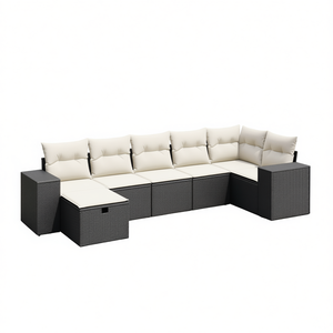 Elegante Conjunto de Sofás de Jardín de Poliratán Negro, Muebles de Exterior Grandes con Cojines de Espuma de Alta Densidad - Product Image 1