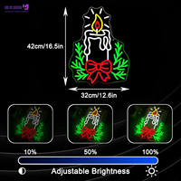 Letrero de Neón LED de 16.5 Pulgadas con Diseño de Vela Navideña, Ramas de Pino y Lazo, Decoración Navideña para Ventana, Alimentación USB, Brillo Ajustable