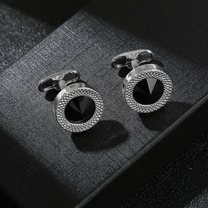 Fabricante de moda de lujo circón gemelos camisa manga botón azul negro cristal gemelos hombres gemelos para hombres - Product Image 5
